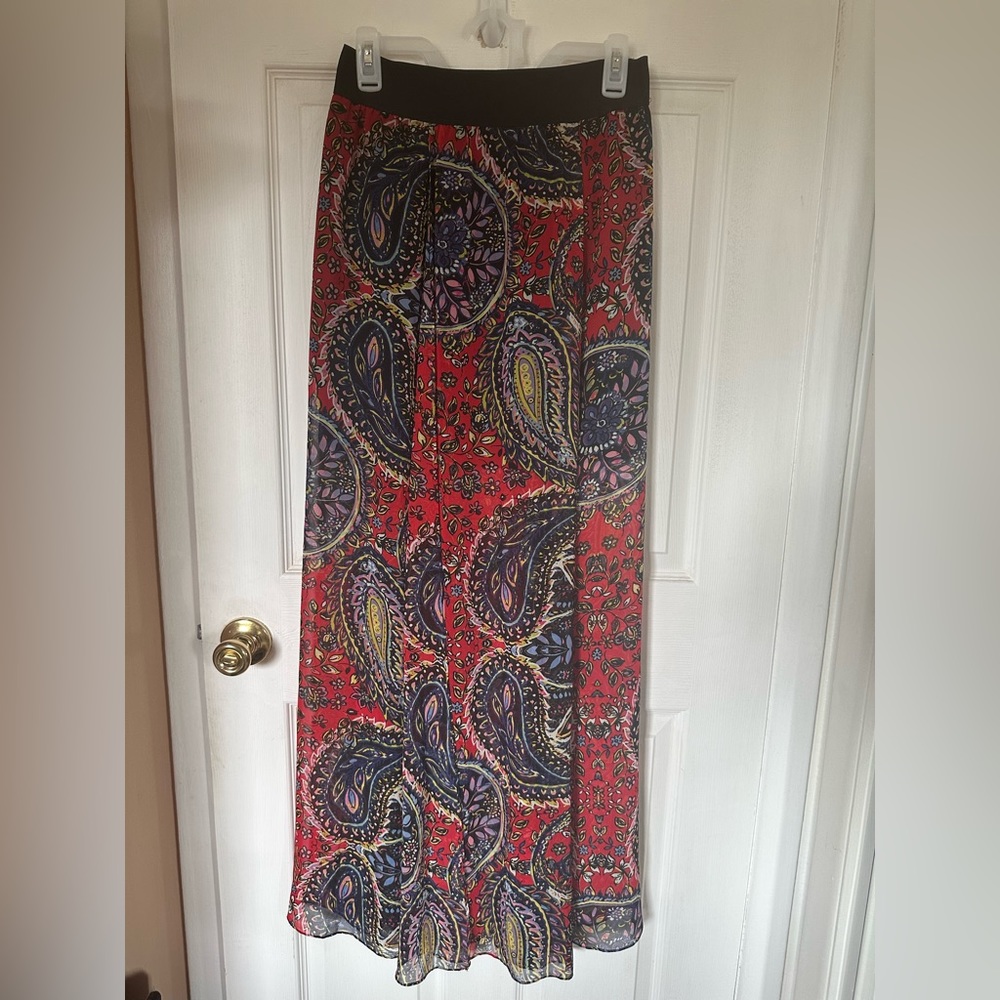 BEBE Women’s Maxi Sheer Paisley 4 Panels Over Mini Skirt